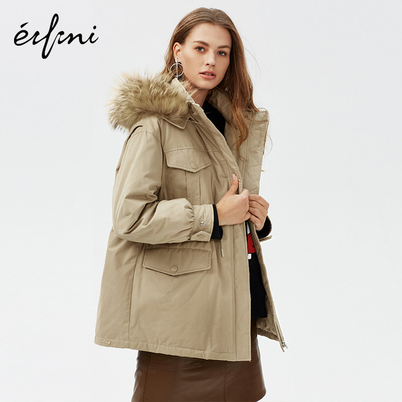 伊芙丽女中长款新款貉子毛大羽绒服 伊芙丽旗舰羽绒服