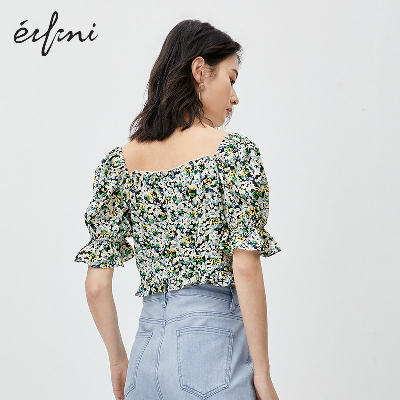 伊芙丽女2020夏泡泡袖法式雪纺衫 伊芙丽旗舰蕾丝衫/雪纺衫