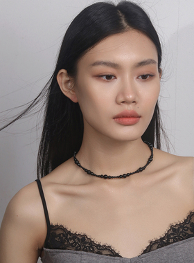 Moment 天然黑玛瑙串珠项链锁骨链颈链毛衣链配饰新中式高级感女