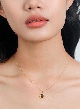 焦糖栗子虎眼石纯银项链锁骨链