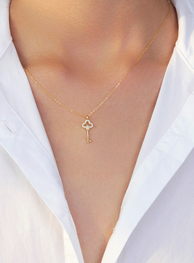 精致镶钻钥匙925纯银项链锁骨链