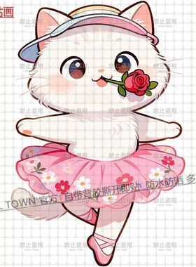 新款卡通跳舞小白猫贴墙自粘贴画