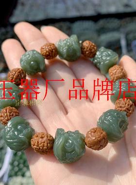 老坑和田玉湖水绿醒狮手串瑞狮跃动祥瑞绵延散珠糖玉配饰珠串男款