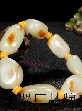 精品老坑和田白玉手籽料原石随形手串时来运转原石手链男款送礼
