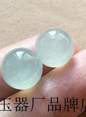 缅甸高冰白月光翡翠色散珠子白冰种透亮圆珠玉珠手串项链配饰一对