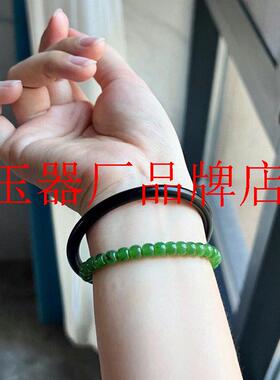 高端和田玉老矿料墨玉细圆条叮当手镯老坑墨翠黑羊脂玉镯子美人条