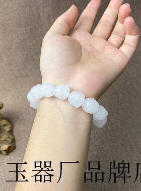 老坑和田玉白玉佛头手串羊脂玉男女款佛公玉石手链转运珠佛珠手串