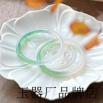 Yuanshan Chalcedony ສາຍແຂນສໍາລັບແມ່ຍິງທໍາມະຊາດ Agate ໄຂມັນຕະຫຼອດແຖບເຄິ່ງພູເຂົາແລະເຄິ່ງຫນຶ່ງນ້ໍາ Jade ສາຍແຂນສີຟ້ານ້ໍາສີຂຽວ Retro Crystal ສາຍແຂນສໍາລັບແມ່ຍິງ