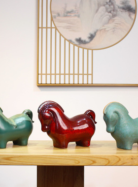 新中式陶瓷招财唐马摆件