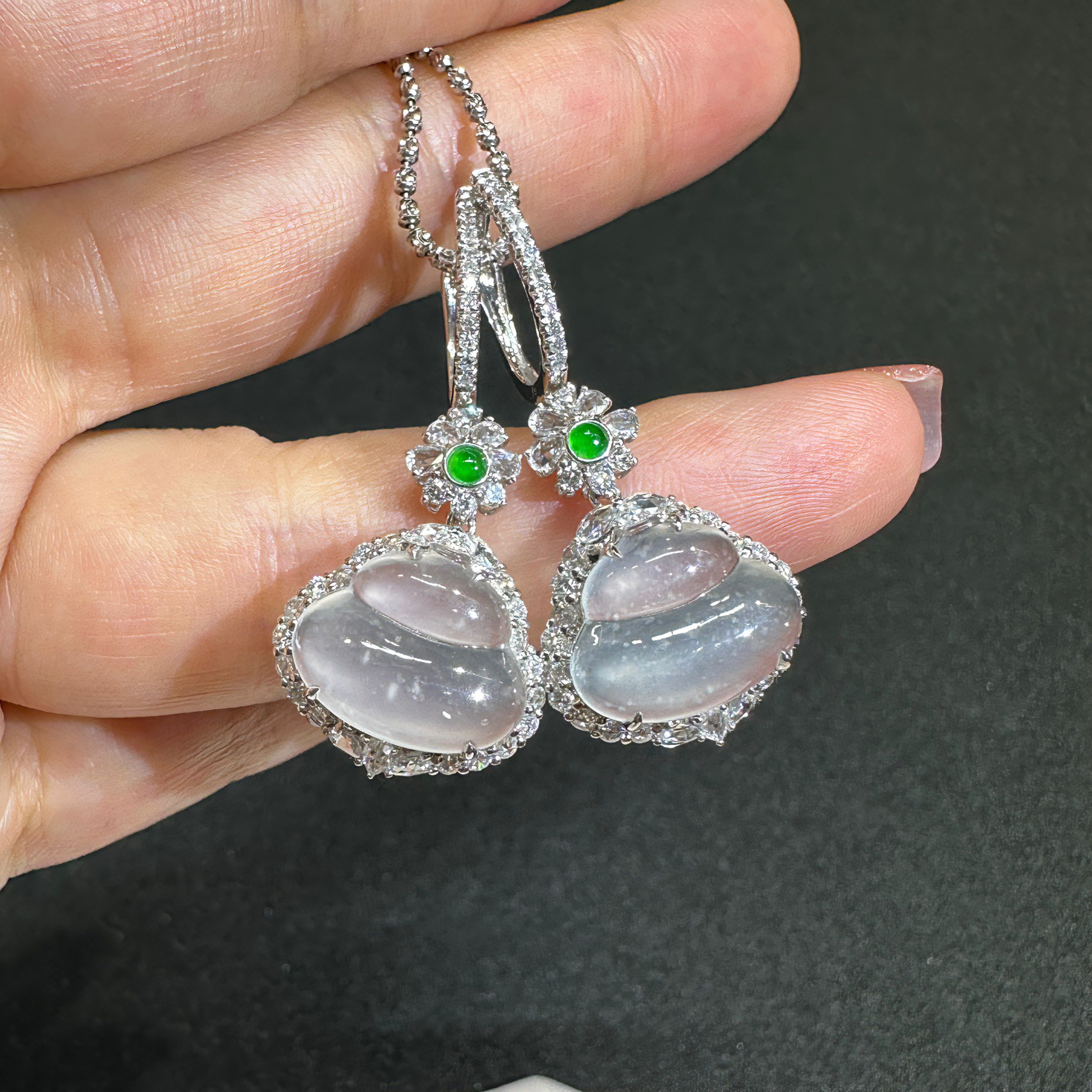 缅甸A货木纳雪花棉白冰翡翠葫芦18k金耳坠钻石起钢光白冰葫芦耳环,淘宝优惠券,粉丝福利购,淘宝优惠卷