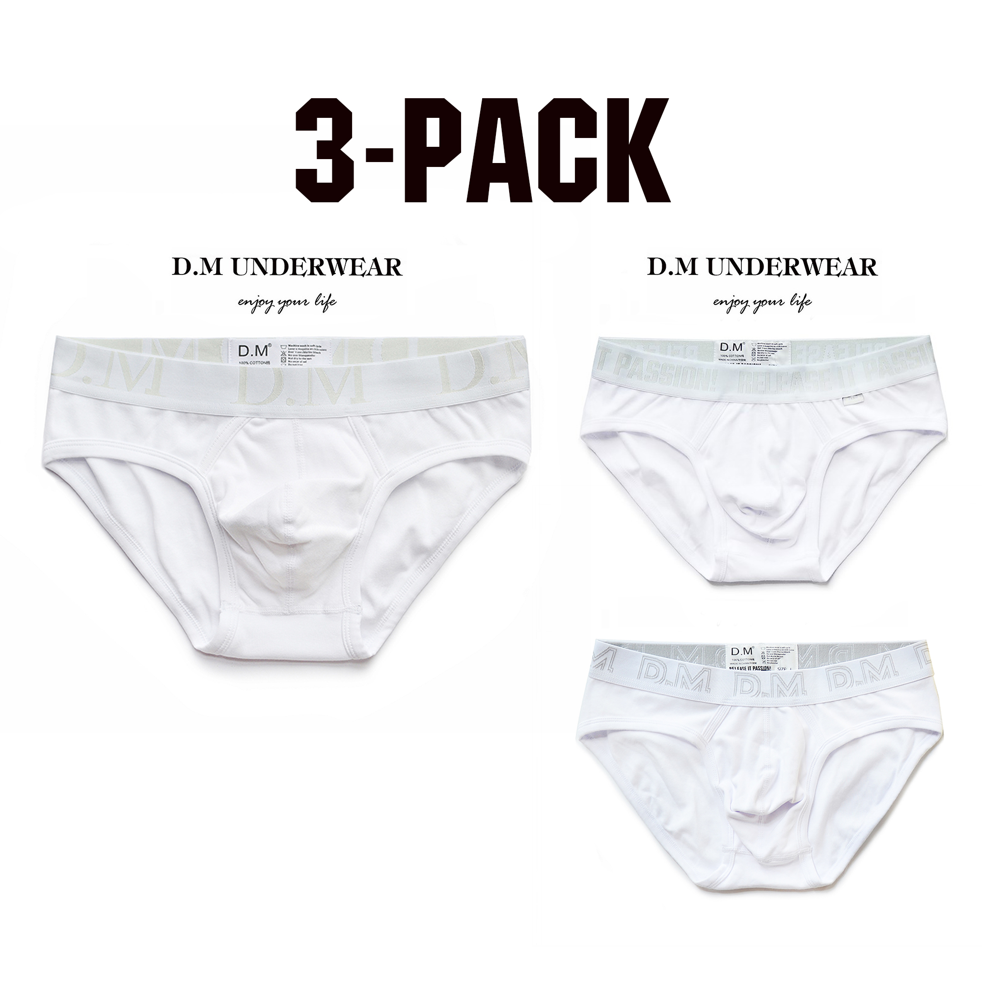 3条,D.M三角裤U凸纯色基础男内裤 低腰性感 运动吸汗正装简约黑 - 图1