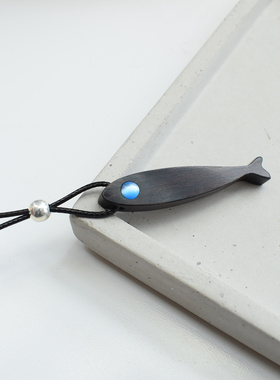 小鱼项链檀木原创森系吊坠情侣