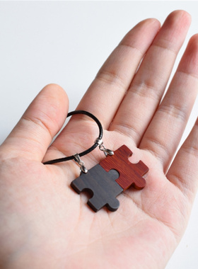 原创拼图吊坠手工项链简约闺蜜