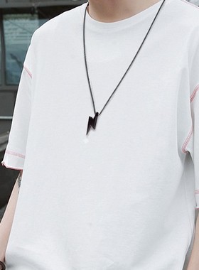 檀木黑色潮酷INS钛钢吊坠项链