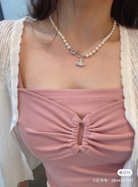 薇薇安西太后满钻土星项链女 复古珍珠别针项链工厂加工