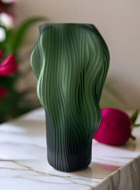 现代简约异形波纹玻璃花瓶餐桌摆件家居软装干花鲜花花艺软装饰品