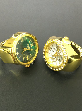 ins时尚个性镶钻经绿面伸缩带纽扣电池女士戒指表欧美配饰跨境货