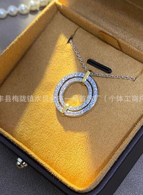 银工艺圆形分色项链镶嵌钻闪厚金女生锁骨链潮轻奢感厂家直销