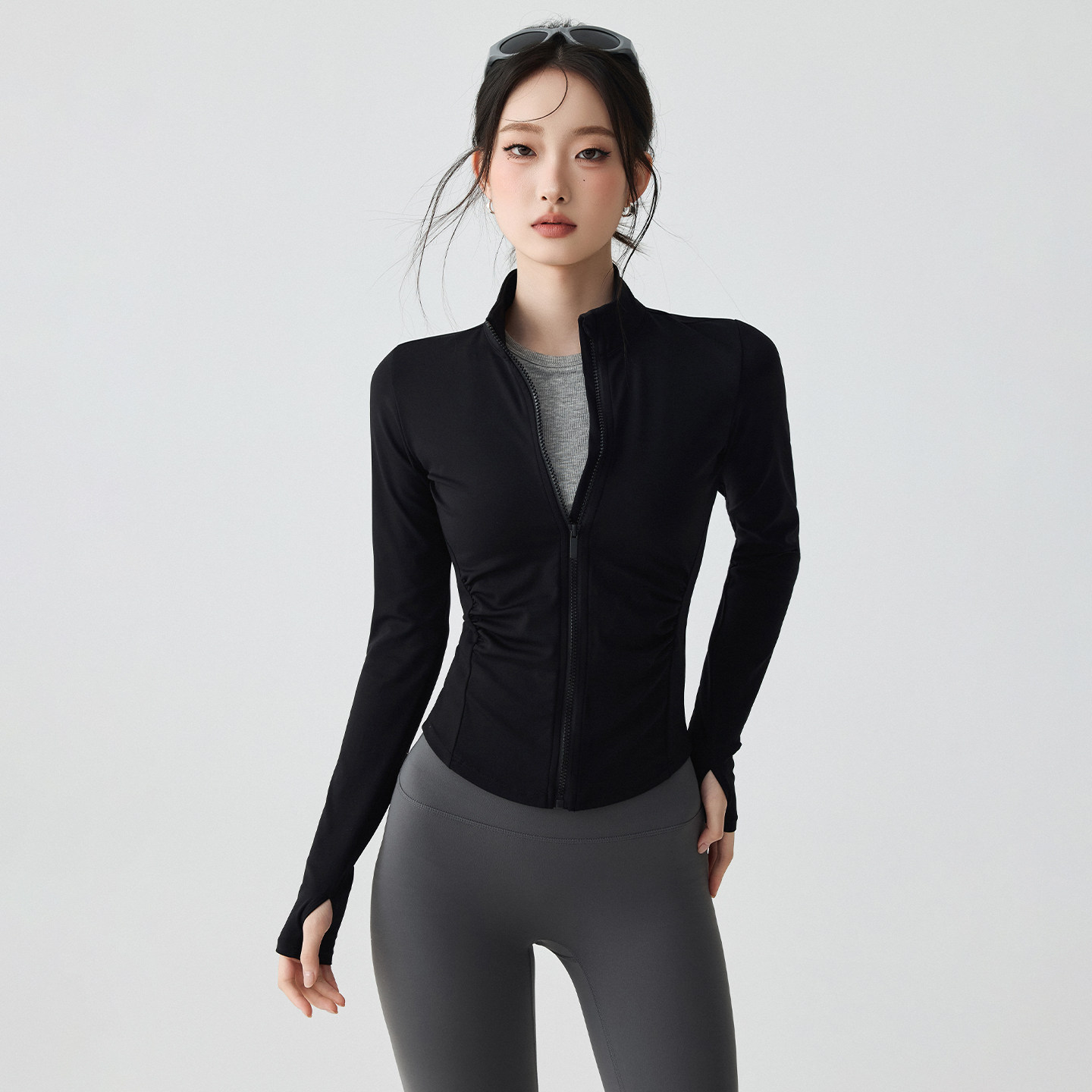 Mitaogirl黑色运动外套女秋跑步户外健身长袖收腰瑜伽服训练上衣,淘宝优惠券,粉丝福利购,淘宝优惠卷