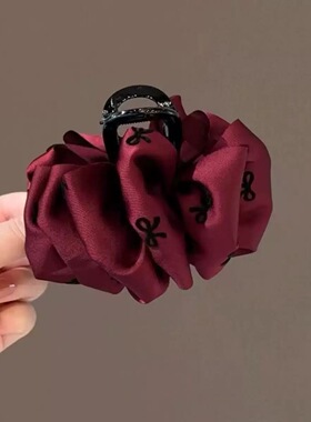 抓夹女新款高级感黑色泡泡蝴蝶结发夹大号后脑勺盘发鲨鱼夹