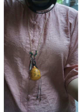 云起设计。老银磨牙棒天然葫芦雕刻文字手工民族风中式国风项链