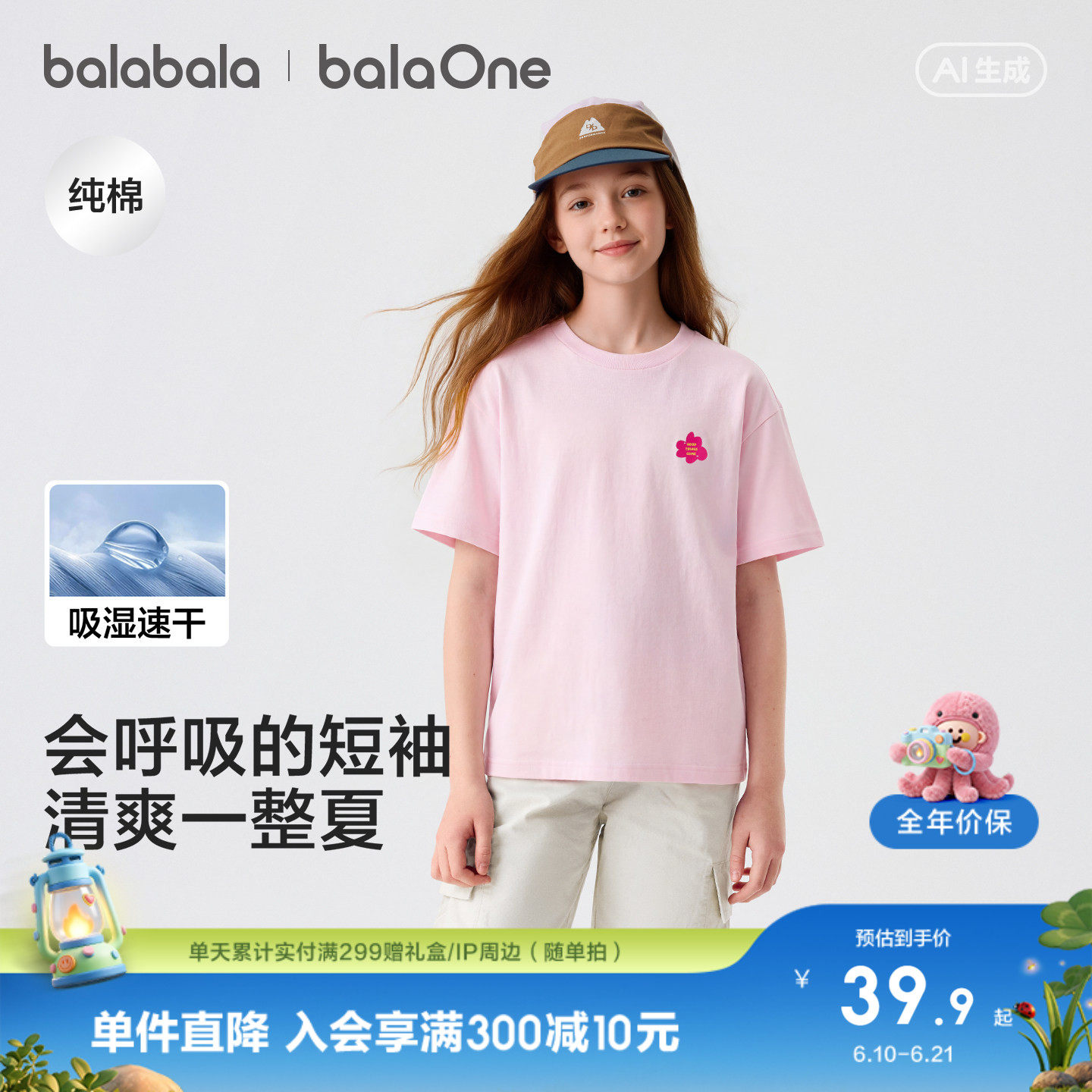 巴拉巴拉童装儿童短袖t恤男童女童2026新款夏装纯棉速干亲子上衣