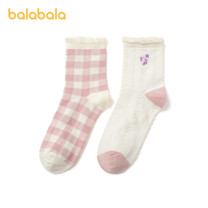 【商场同款】巴拉巴拉儿童袜子女童冬季文艺甜美清新中筒袜两双装