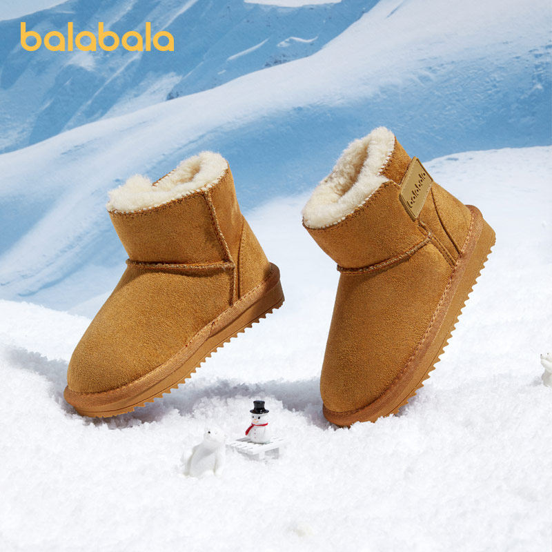 巴拉巴拉童鞋儿童雪地靴男童女童中筒加厚加绒冬季靴子防滑潮舒适