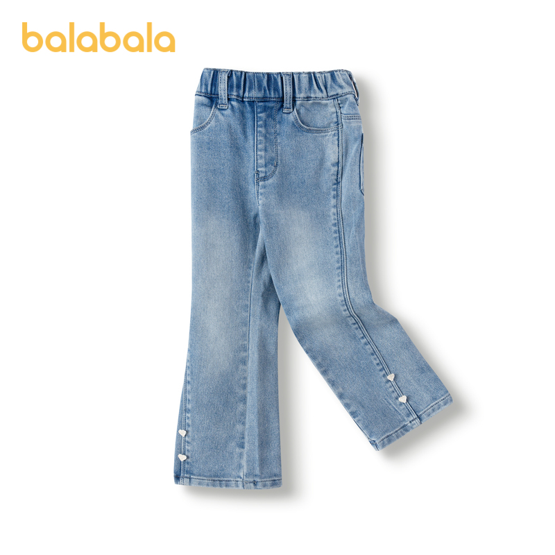 巴拉巴拉童装儿童长裤女童新秋冬加绒牛仔喇叭裤复古保暖加厚休闲