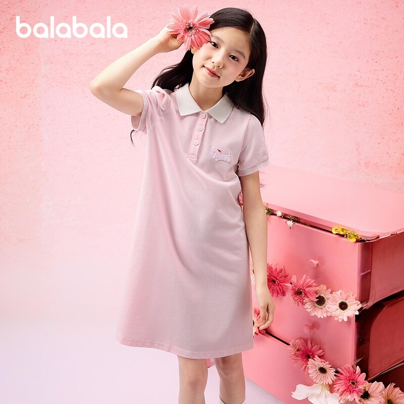 巴拉巴拉女童裙子儿童连衣裙2024新款夏装中大童牛仔裙甜美泡泡袖