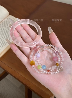 天然冰川白幽灵手镯白月光雪花镯子温柔系女款送女友闺蜜生日礼物