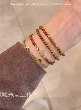 原创天然橄榄核翡翠手链女款招财转运手串暴富小众闺蜜女友礼物