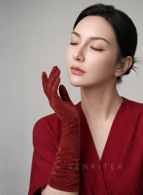 山羊皮反绒保暖长袖手套女秋冬