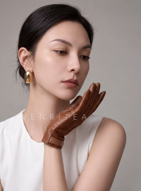 女款山羊皮触屏加绒保暖手套