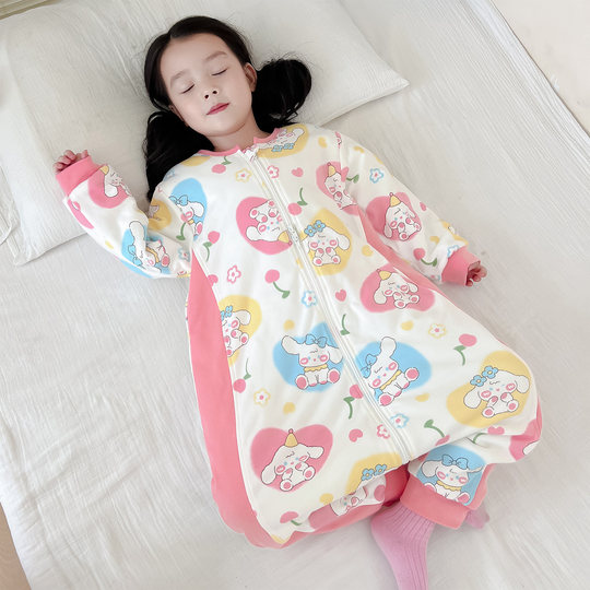 Autumn and winter children's one-piece pajamas, quilted and thickened, male and female baby pure cotton sleeping bags, anti-kicking quilts, spring and autumn home clothes