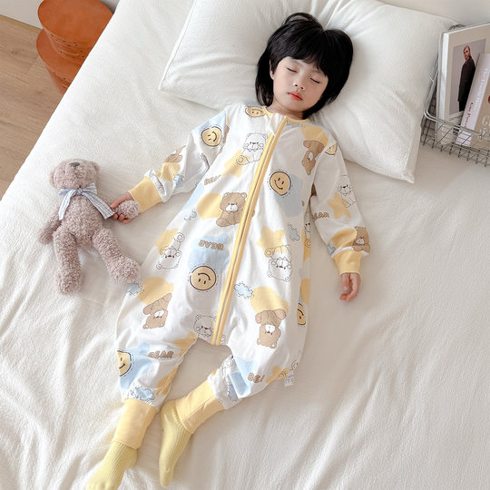 春秋款纯棉儿童连体睡衣A类男女童宝宝连身睡袋防踢被秋季家居服