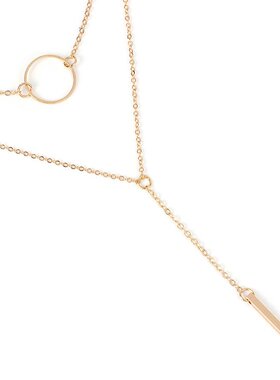 欧美镂空圆形长条几何吊坠项链