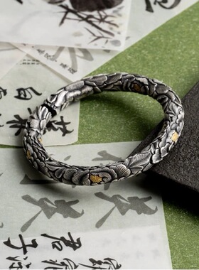 圆棍牡丹 纯手工錾刻 金银错工艺 约130克
