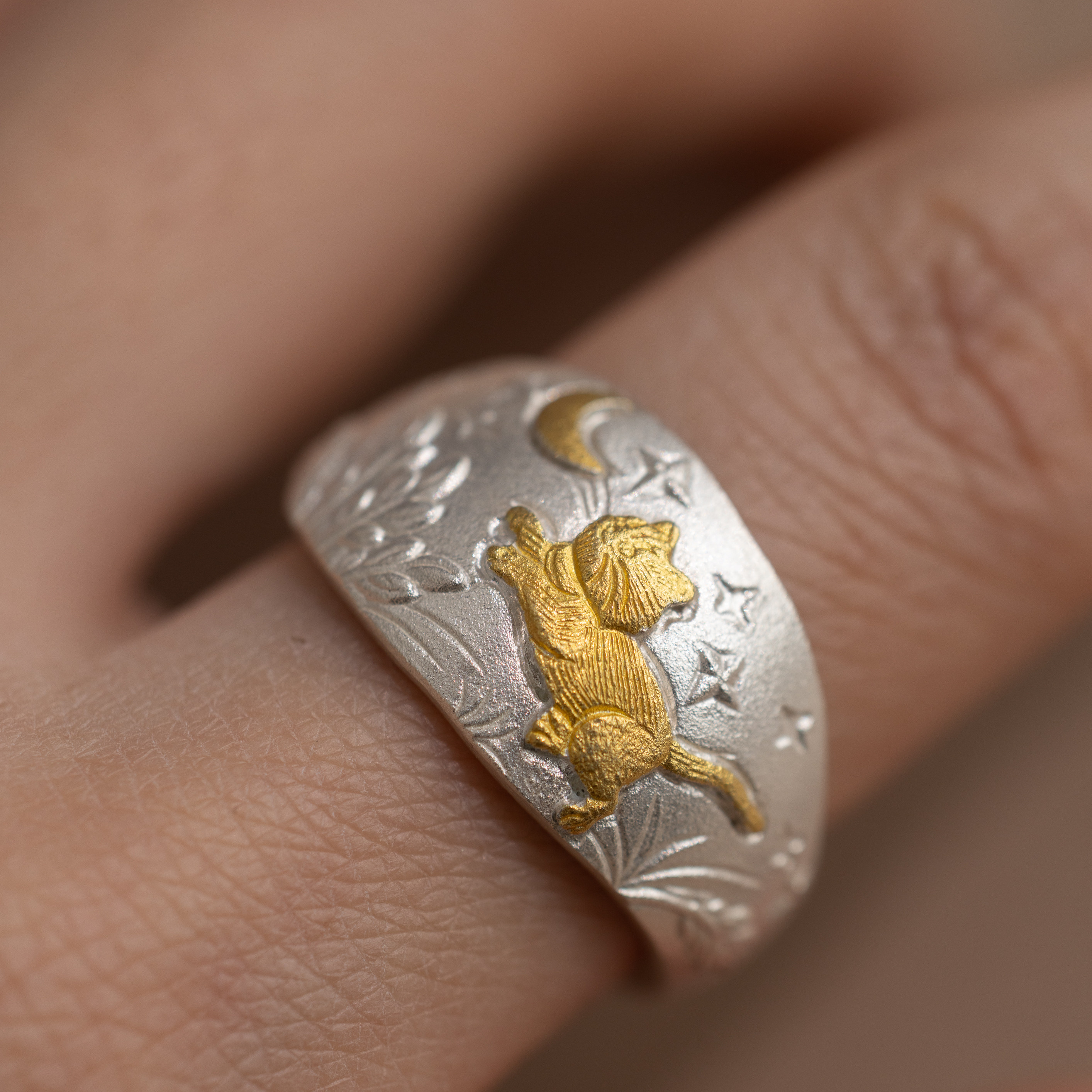 Civet under the Moon pure silver pure handmade small fresh ring about 10g