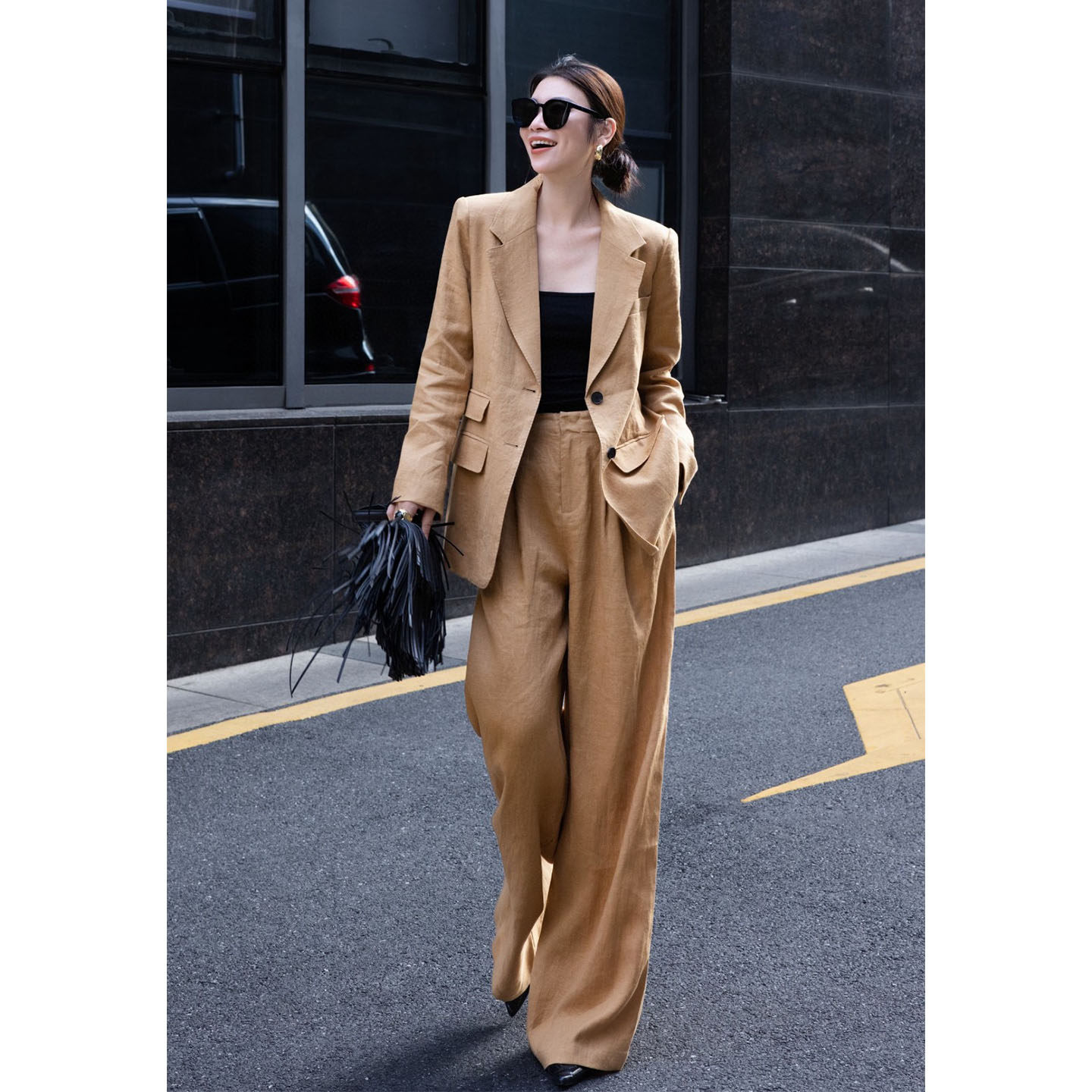 老钱风亚麻西装阔腿裤休闲松驰感商务女装秋冬时尚高级感两件套女,淘宝优惠券,粉丝福利购,淘宝优惠卷