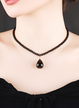 锁骨脖链吊坠玛瑙短款黑色