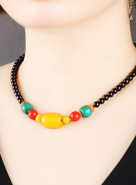 民饰族人玛瑙圆珠链女项链