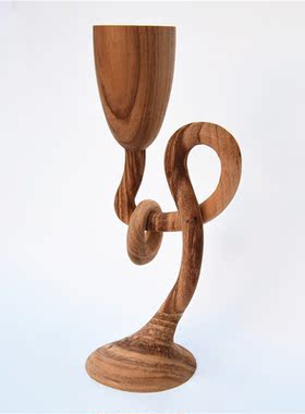 厂家销售原创手工制作胡桃木装饰摆件家居高脚杯造型桌面工艺品