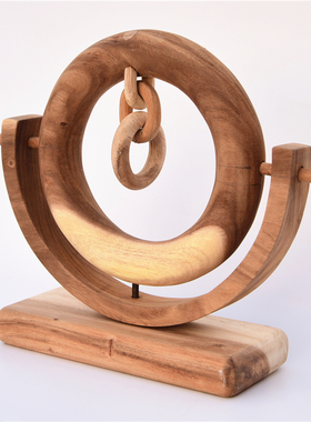 厂家销售手工制作胡桃木装饰摆件家居玄关桌面双圆造型装饰工艺品
