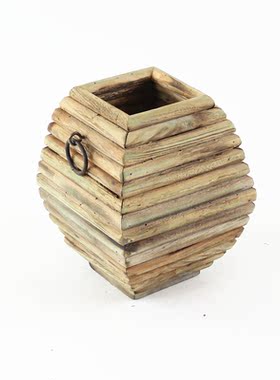 中式风情现代极简木质花盆花瓶花桶插花花器家居民宿酒店装置器皿