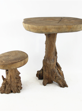 手工打造枯木小板凳小桌子