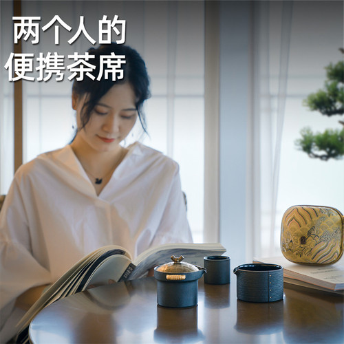 万仟堂便携式旅行茶具套装陶瓷快客杯一壶二杯功夫茶具蒸蒸日上 - 图3