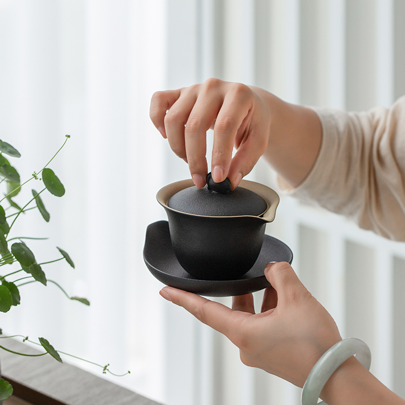 万仟堂陶瓷快客杯一壶二茶杯子功夫茶具家用便携茶具套装心心相印-图3