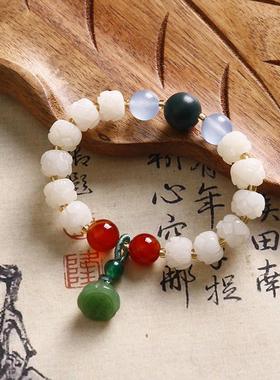 复古闺蜜白玉菩提莲花款手链