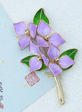 紫信非遗绒花蚕丝三角梅胸针国风